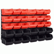 Vidaxl kit de bacs de stockage et panneaux muraux 32 pcs rouge et noir 146281