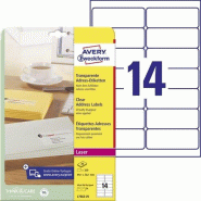 Avery Zweckform 350 étiquettes Laser transparentes, format 99,1 x 38,1 mm (25 feuilles A4 / cdt) - transparent L7563-25