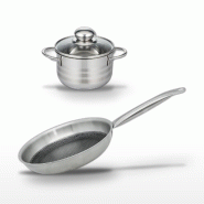Batterie de cuisine avec 1 poêle de cuisson 24 cm et 1 faitout 14 cm en inox et aluminium sans PFAS Elo Collection Relief Solution Brillant - gris 31_0