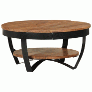 Décoshop26 - Table basse de salon design industriel 65 x 65 x 32 cm bois d'acacia avec finition marron miel et acier enduit de DEC037112 - marron aci