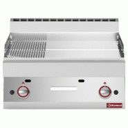 Diamond - Plaque de cuisson à gaz 2/3 lisse - 1/3 rainurée -Top- chrome dur "50 µm" - réf. G65/PMCD7T-N - inox AKS-G65/PMCD7T-N