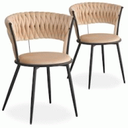 Lot de 2 chaises design au dossier arrondi style maillage Varadian Velours Gris et Métal Noir - beige 3327480074381 Lot de 2 chaises design au dossier arrondi style maillage Varadian Velours Gris et Métal Noir - beige 3327480074381
