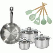 Lot Poêle 28cm et 3 Faitout 16/20/24cm Fackelmann Etherna avec 5 ustensiles - 3176239920024