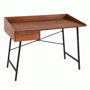 Mendler Bureau HWC-J97, bureau bureau informatique, tiroir structure 3D 98x114x60cm certifié MVG ~ brun - marron Bois massif 84811