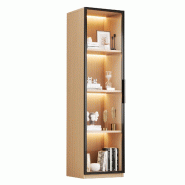 Merax Vitrine LED 40×40×165 cm, vitrine avec porte en verre trempé, bibliothèque et armoire de collection aspect chêne - multi-matériau N880P4336145O