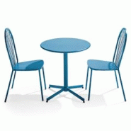 Oviala Business Ensemble table ronde et 2 chaises de terrasse en métal bleu pacific - Oviala - bleu acier 109509 Oviala Business Ensemble table ronde et 2 chaises de terrasse en métal bleu pacific - Oviala - bleu acier 109509