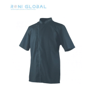 Veste de cuisine noire unisexe - Manches courtes, coupe slim fit, polyester/coton, 1 poche - AGUILA ROBUR_0