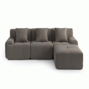 Canapé d'angle modulaire MILYSOFA SOFAMOUS 3 places avec méridienne tissu chenille Brun cendré - MS-MOUS-4-AB