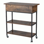 COSTWAY Table d'appoint relevable avec chargeur, roulettes, rangements, table étroite - marron Bois manufacturé VH35693PQ-OR