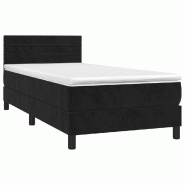 Décoshop26 - Cadre de lit LED avec sommier tête de lit matelas 90x200 cm tissu velours noir TDL0209004 - noir 3001623647761_0