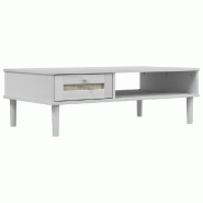 Décoshop26 - Table basse avec tiroir design moderne et contemporaine aspect rotin 100 x 55 x 33 cm bois massif blanc DEC039921 - blanc Bois massif 30