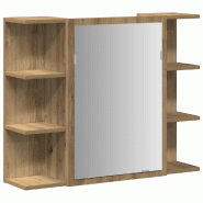 Helloshop26 - Armoire à miroir moderne rangement pratique salle de bain 80 x 20,5 x 64 cm en bois chêne artisanal 02_0050721 - Bois massif 300023653