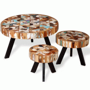 Helloshop26 - Ensemble de table basse 3 pièces bois de récupération massif multicolore 02_0042102 - Bois massif 3000213658590