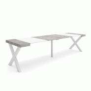 SKRAUT HOME Table console extensible, 300, Pour 14 personnes, Pieds bois massif, Blanc et ciment - blanc Bois manufacturé 383_21