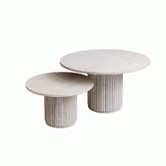 STELLAMEUBLES Table basse AKASSIA en Travertin Premium et Bois - 3667335251100