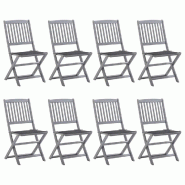 VidaXL Chaises Pliables D Extérieur Lot De 8 Et Coussins Bois D Acacia - gris 3078290