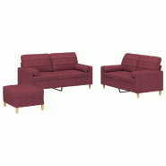 VidaXL Ensemble de canapés 3 pcs avec coussins rouge bordeaux tissu Modèle Bravoure Design - 3201304