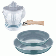 BERGNER - Jeu de 2 Poêles Ø24/28 cm en Aluminium Embouti Recyclé Vert avec Manche Amovible et Presse-agrumes 40 W - Capacité 1,2 L - PK9700