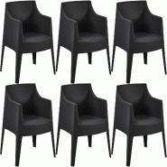 CLP Ensemble de 6 chaises de jardin Bartal Noir - noir plastique 327750