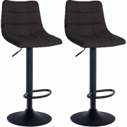 Décoshop26 - Lot de 2 tabourets de bar en tissu gris base métal noir réglable en hauteur et repose-pieds TDB10617 - gris 3002467732699