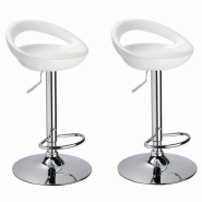 LOT DE 2 TABOURETS DE BAR DESIGN PLASTIQUE ABS DOSSIER BLANC 1209031