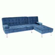 Mendler Canapé-lit HWC-K22, Canapé d'angle Canapé, Couchage à gauche/à droite Fonction sommeil 236cm ~ Velours bleu - bleu textile 89566+89733