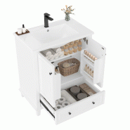 Merax meuble sous-vasque 76x46x87cm, meuble de salle de bain sur pied avec lavabo en céramique, étagères de porte, tiroir, pieds en bois massif, bl
