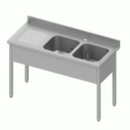 Plonge adossée avec 2 bacs à droite sans étagère 1400x600x900 mm so... - P934556140