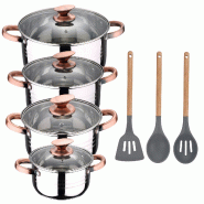 San Ignacio - Batterie de cuisine Nona 16/18/20/24 cm en acier inoxydable compatible induction avec set de 3 ustensiles de cuisine en silicone - multi