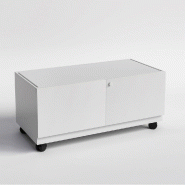 Socle pour vitrine mélaminé blanc 2 portes 90x46x35 cm - visserie fournie_0