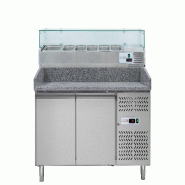 Banco pizza 2 portes + vitrine réfrigérée, plan en granit, structure inox, température banco -2/+8°C, vitrine +2/+8°C. PrismaFood DB2600TN - 4082