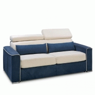 CANAPÉ CONVERTIBLE EXPRESS CANBERRA 140CM MATELAS 16CM BICOLORE MICROFIBRE IVOIRE ET BLEU COBALT