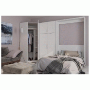 COMPOSITION ARMOIRE LIT ESCAMOTABLE SMART-V2 BLANC MAT COUCHAGE 140 X 200 CM ARMOIRE 2 PORTES + ANGLE