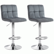 Décoshop26 - Lot de 2 tabourets de bar en velours gris foncé avec coutures décoratives pied en trompette métal chromé 10_0004390 - gris 3000252078113 Décoshop26 - Lot de 2 tabourets de bar en velours gris foncé avec coutures décoratives pied en trompette métal chromé 10_0004390 - gris 3000252078113