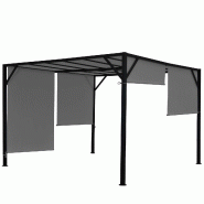 Décoshop26 - Pergola arche pavillon de jardin terrasse auvent structure acier stable 6cm + toit ouvrant gris 4x3m 04_0004074 - acier 3000392532698