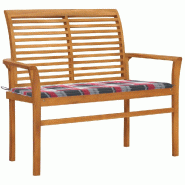 Helloshop26 - Banc de jardin meuble de patio d'extérieur terrasse avec coussin à carreaux rouge 112 x 55 x 94 cm teck massif 02_0011580 - rouge Bois