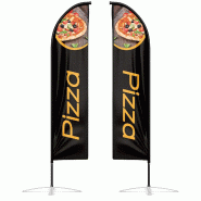 Oriflamme PIZZA Noir Double Face 3,40m - Kit Complet (Mât + Pied + Lestage) - noir 3760418900015