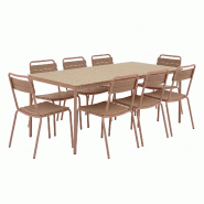 Oviala Business Ensemble table de jardin en métal et bois et 8 chaises marron - marron 114998
