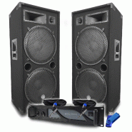 Pack Sono DJ BM SONIC Ampli  3000W, Paire d'Enceintes Passives LSC215 2x2000W, Câbles Speakon, Sonorisation PRO+Clé 32G - 3666638036971