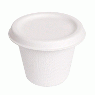 Pot à sauce avec couvercle bagasse 90 ml Ø6,2x5,2+0,7cm blanc - par 1000