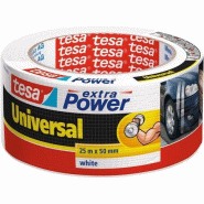 Tesa Rouleau de toile adhésive renforcée Extra Power Universal, 25 m x 50 mm, coloris blanc - blanc 56388-00002-06