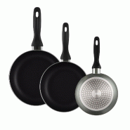 WellHome - Ensemble de 3 poêles Ø16/20/24cm en aluminium pressé gris métallisé - aluminium WH16220