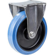 Roulette fixe de 200 mm en acier inoxydable avec caoutchouc élastique bleu sur roue centrale en nylon Roulette fixe de 200 mm en acier inoxydable avec caoutchouc élastique bleu sur roue centrale en nylon