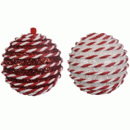Boule mousse Ø8cm rouge et blanc paillettes 2 modèles possibles