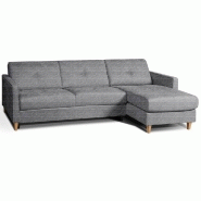 CANAPÉ D'ANGLE SCANDINAVE 140CM MATELAS 16 CM SYSTÈME EXPRESS SOMMIER LATTES RENATONISI TWEED GRIS PLATINE