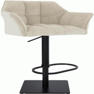 Décoshop26 - Tabouret de bar x1 réglable en velours côtelé crème assise enveloppante capitonnée et avec base carrée en métal noir 10_0005891 -
