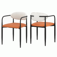 Helloshop26 - Lot de 2 chaises de salle à manger 54 x 54 x 77 cm assise ergonomique design moderne en similicuir blanc orange 20_0012433 - 3000227224