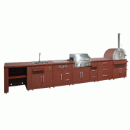 Oviala Business Oviala Cuisine d'extérieur 6 meubles avec module cuisson en acier 96 x 524 x 66 cm brique - marron acier 115321