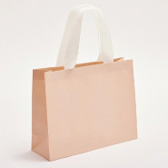 Sac luxe rose poudré mat poignées ruban blanc naturel 36x12x28cm - par 12