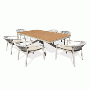 DCB GARDEN Ensemble repas de jardin 6 places en aluminium de coloris grège avec plateau en polywood effet bois (180X100 cm) - LAMU - 3700286491604